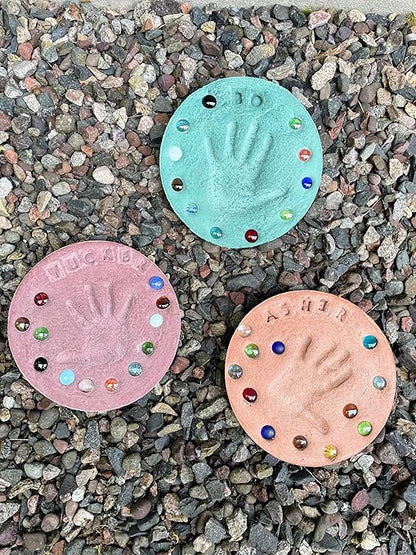 DIY Stepping Stone Kit with Color Pigment, Handprint Stepping Stone, Mother's Day Gift, Footprint Stepping Stone (10 Inch, Orange)
