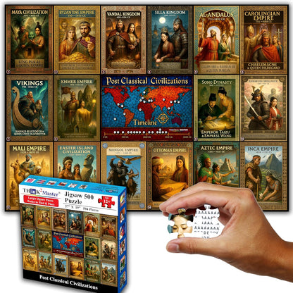 Think2Master Colorful Post Classical Civilization 500 Pieces Large Format Jigsaw Puzzle: Kids 12+, Teens, Adults & Families. Great Gift with Historical Timeline & World Map. Size: 26.8” X 18.9”