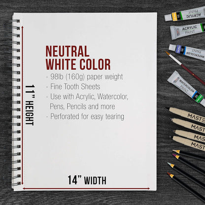 U.S. Art Supply 11"x14" Mixed Media Sketchbook, 2 Pack (60 Sheets), 98 lb (160 GSM) - Spiral-Bound Pad with Perforated Acid-Free Paper - Artist Sketch Book for Drawing, Painting, Watercolor - Crafty Corner