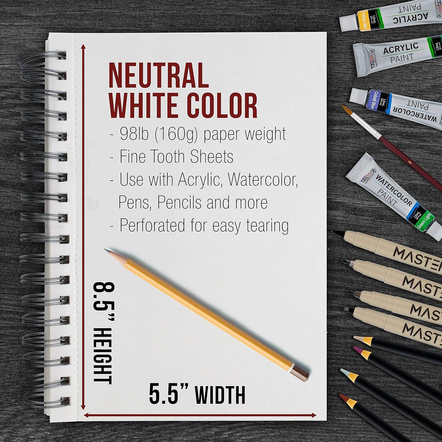 U.S. Art Supply 5.5"x8.5" Mixed Media Sketchbook, 2 Pack (60 Sheets), 98 lb (160 GSM) - Spiral-Bound Pad with Perforated Acid-Free Paper - Artist Sketch Book for Drawing, Painting, Watercolor - Crafty Corner