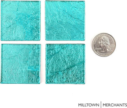 Milltown Merchants™ 1.8 Inch (48mm) Blue Foil Mosaic Tile - Bulk Aqua Mosaic Tiles - 3 Pound (48 oz) Tile Assortment for Backsplash, Murals, Stepping Stones, and Mosaics