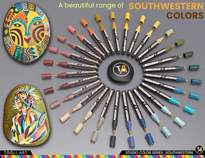 28 Southwestern Colors Acrylic Paint Pens Studio Color Series Markers Set 3mm Medium Tip, Rock Painting, Glass, Mugs, Wood, Metal, Canvas, DIY Projects, Detailing. Non Toxic, Waterbased, Quick Drying
