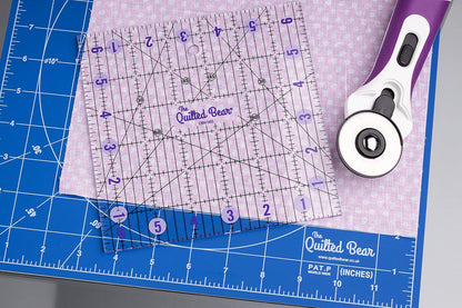 The Quilted Bear Quilting Rulers - Transparent Acrylic Non Slip Quilting, Patchwork & Sewing Ruler with Clear Black Lines & 30, 45 & 60 Degree Angles for Perfect Accuracy & Precision (12.5" x 12.5")