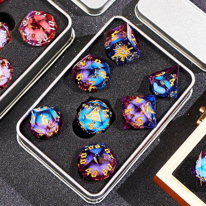 The Eye of Mystery Liquid Core DND Dice Set – Unique Resin Dice Set for Dungeons & Dragons – Red Blue Galaxy Dice Set for D&D Gifts