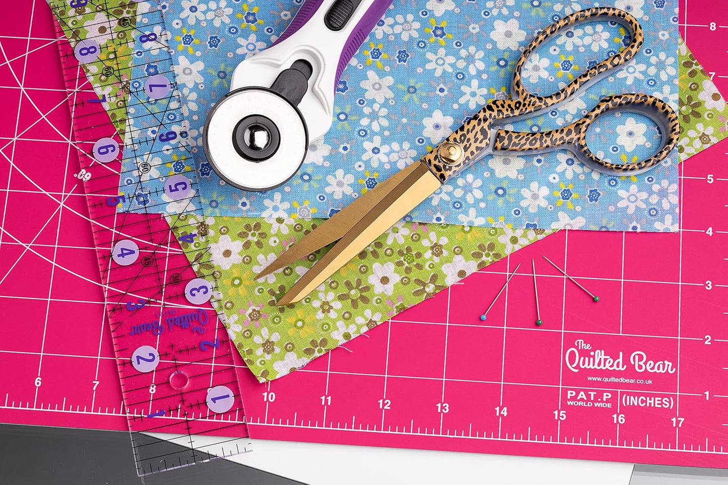 The Quilted Bear Quilting Rulers - Transparent Acrylic Non Slip Quilting, Patchwork & Sewing Ruler with Clear Black Lines & 30, 45 & 60 Degree Angles for Perfect Accuracy & Precision (3.5" x 3.5")