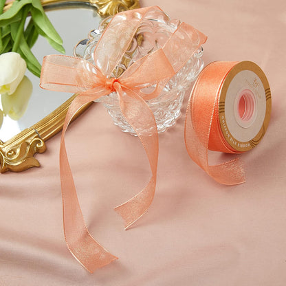 1 Inch Wide Sheer Chiffon Ribbon - Pearl Silk Woven Ribbon Suitable for Gift Wrapping, Wedding Decor, Home Decor, Girl Hair Accessories Handmade DIY (25 Yards/roll) (Tangerine) - Crafty Corner